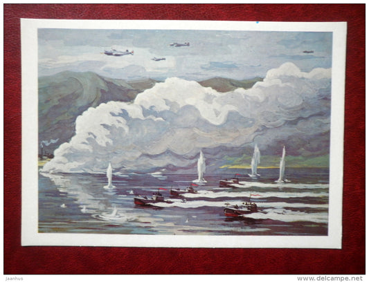 Moto torpedo boats are landing the first wave - by G. Sotskov - soviet warship - WWII - 1979 - Russia USSR - unused - JH Postcards