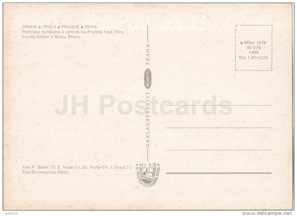Petrinska tower - Strahov Monastery - Praha - Prague - Czechoslovakia - Czech - unused - JH Postcards