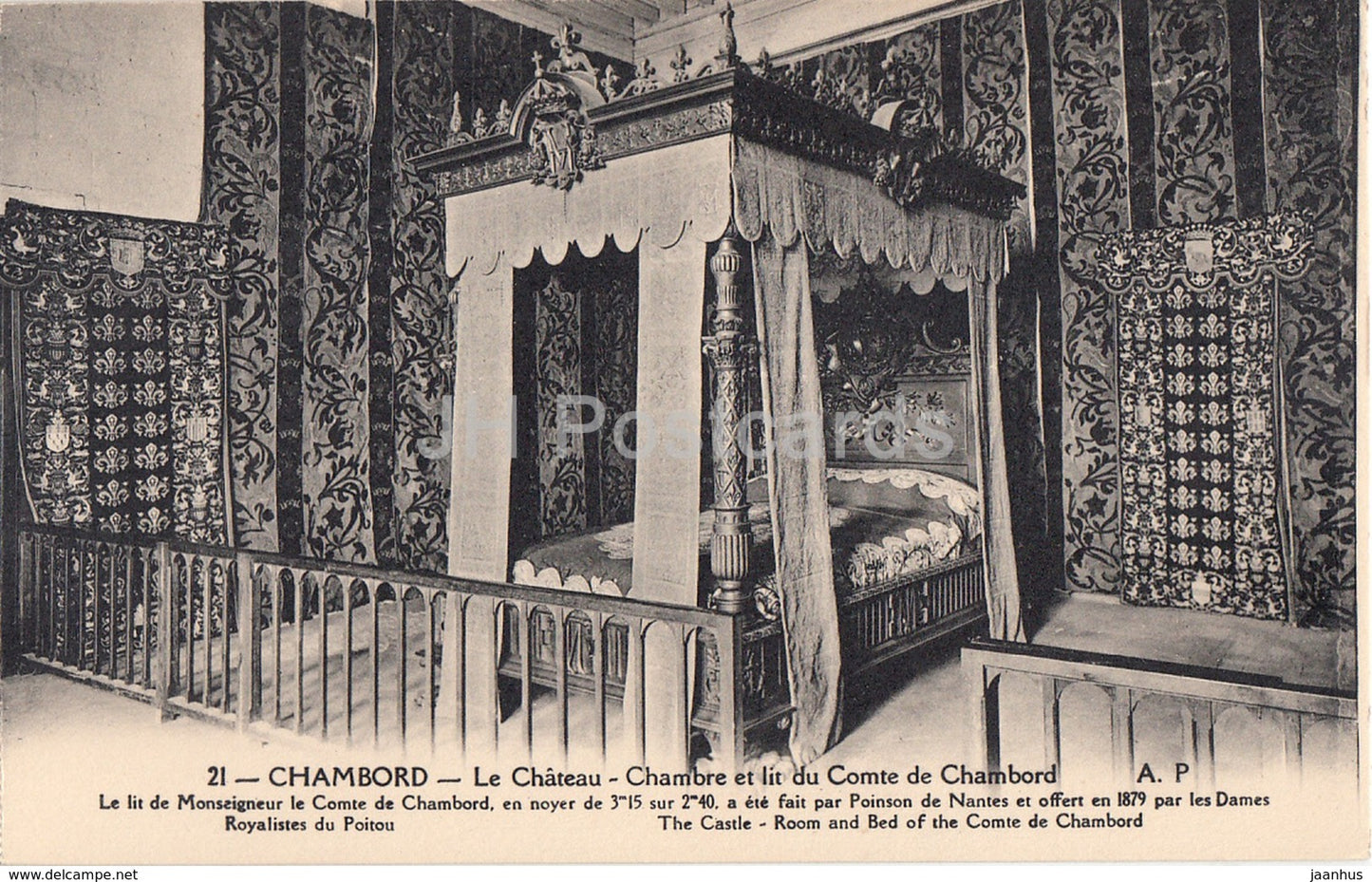 Chambord - Le Chateau - Chambre et lit du Comte de Chambord - castle - 21 - old postcard - France - unused