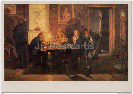 painting by V. Vasnetsov - Preferans , 1879 - card game - Russian Art - 1986 - Russia USSR - unused - JH Postcards
