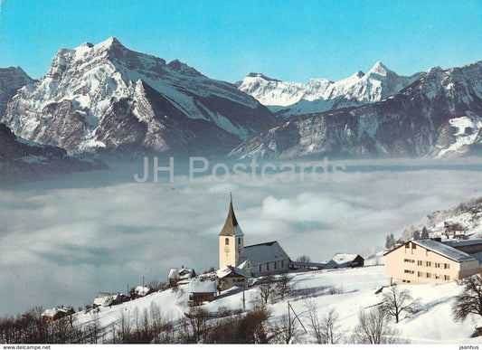 Amden - Kirche und Rautispitz - Cafe Leistkamm - church - 5721- 1973 - Switzerland - used - JH Postcards