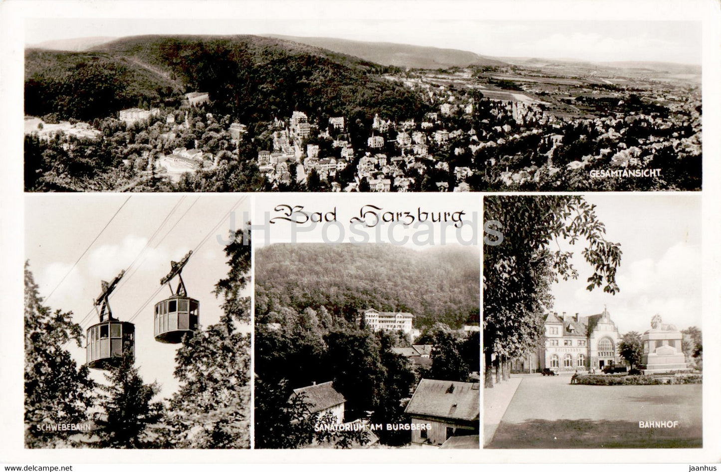 Bad Harzburg - Gesamtansicht - Schwebebahn - Sanatorium - Bahnhof - cable car - old postcard - 1950 - Germany - used - JH Postcards