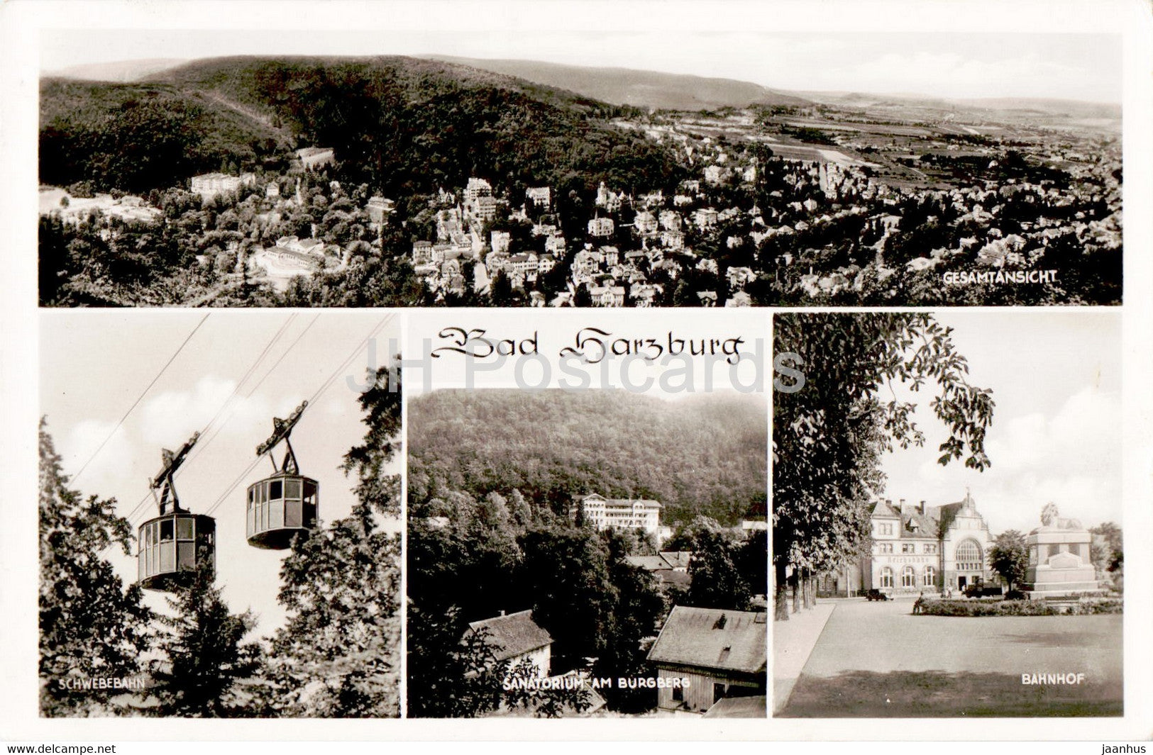 Bad Harzburg - Gesamtansicht - Schwebebahn - Sanatorium - Bahnhof - cable car - old postcard - 1950 - Germany - used - JH Postcards