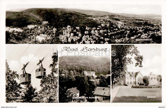 Bad Harzburg - Gesamtansicht - Schwebebahn - Sanatorium - Bahnhof - cable car - old postcard - 1950 - Germany - used - JH Postcards