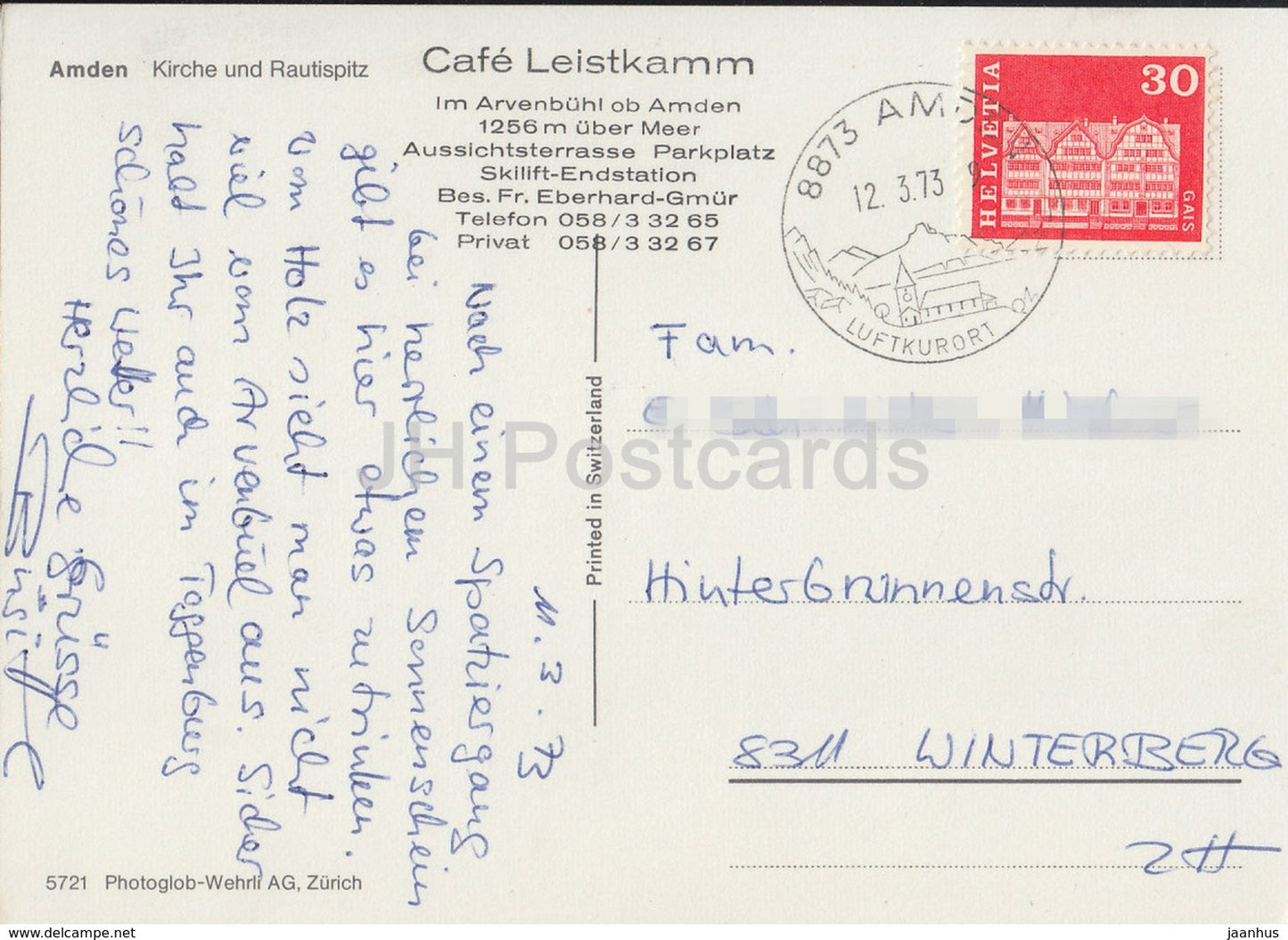 Amden - Kirche und Rautispitz - Cafe Leistkamm - church - 5721- 1973 - Switzerland - used