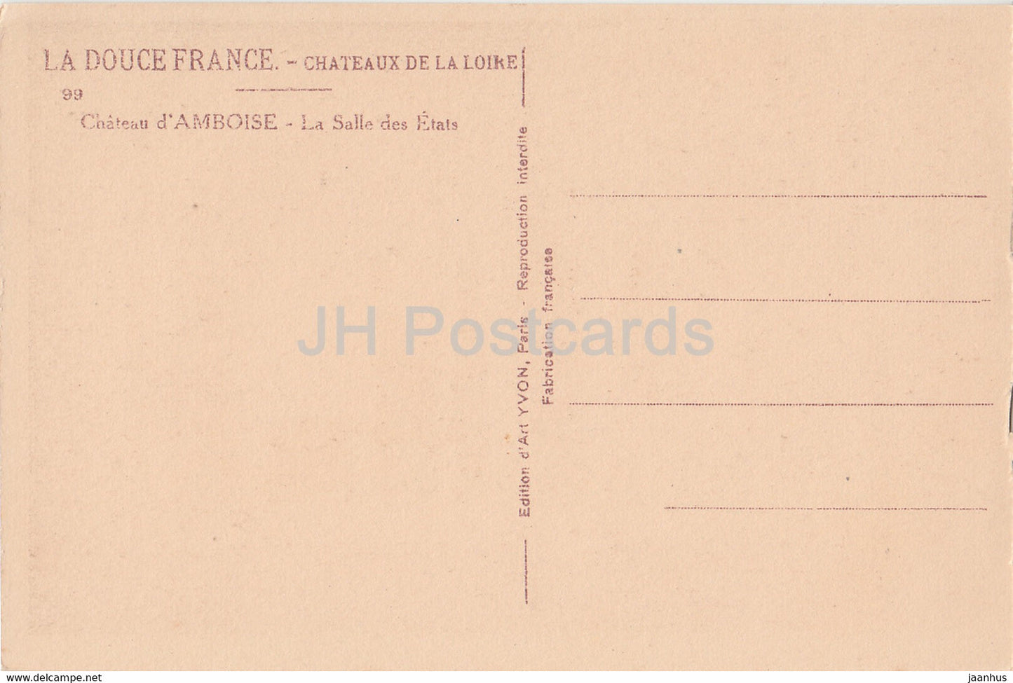 Chateau d'Amboise - La Salle des Etats - 99 - castle - old postcard - France - unused