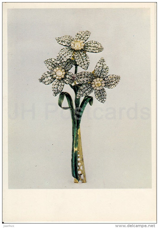 Bouquet of Narcissi - enamel , silver , brilliants , gold - Diamond Fund of Russia - 1981 - Russia USSR - unused - JH Postcards