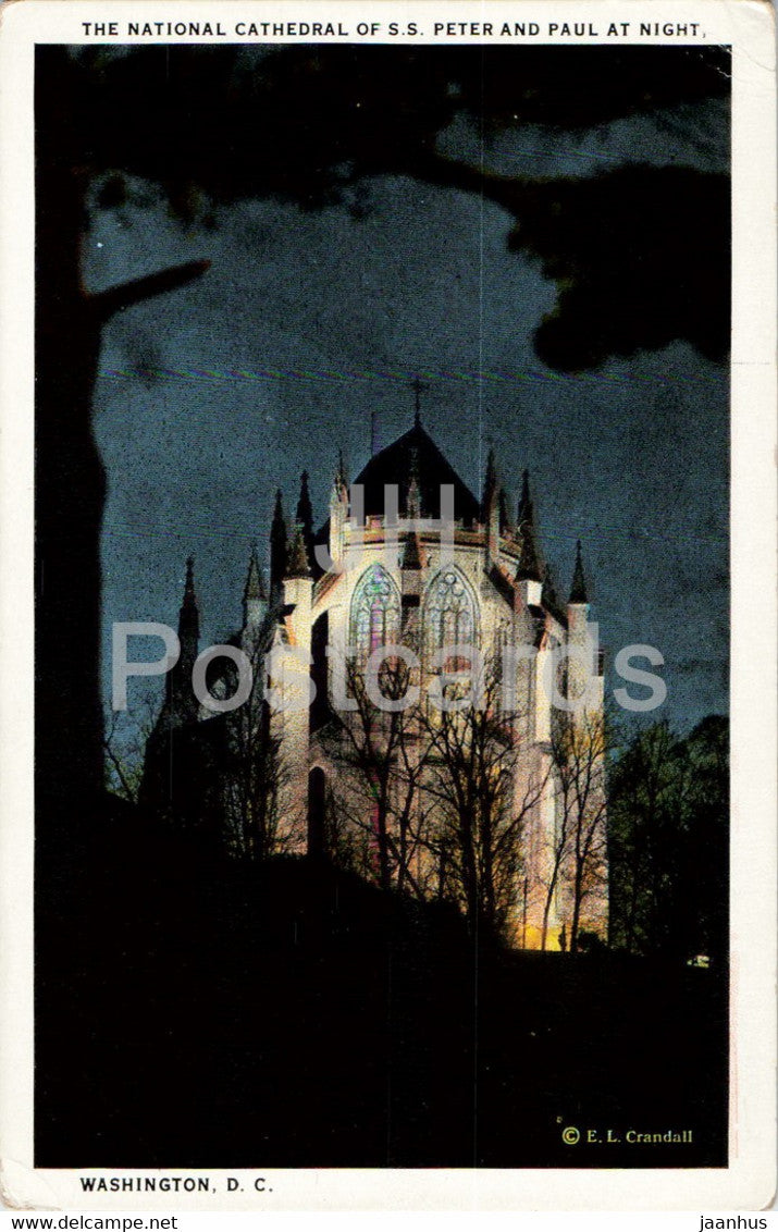 Washington DC - The National Cathedral of S S Peter and Paul at Night - old postcard - USA - unused - JH Postcards