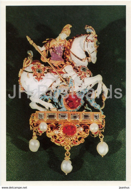Anhanger mit dem Heiligen Georg - Pendant with St George - horse - Grunes Gewolbe - DDR Germany - unused - JH Postcards