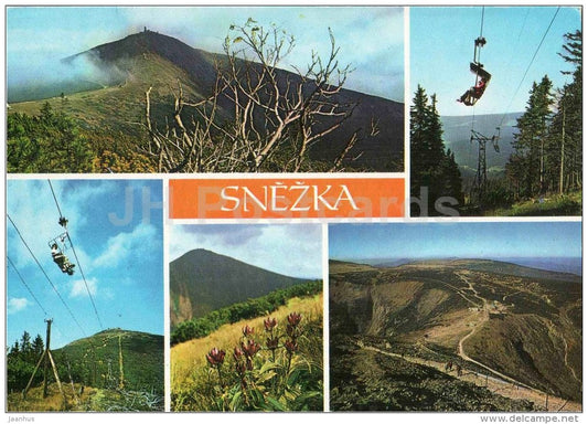 Snezka mountain - Krkonose - cable car - mountain flowers - Czechoslovakia - Czech - used 1976 - JH Postcards