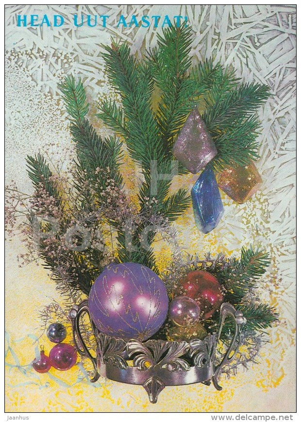 New Year Greeting card - 1 - decorations - 1991 - Estonia USSR - used - JH Postcards