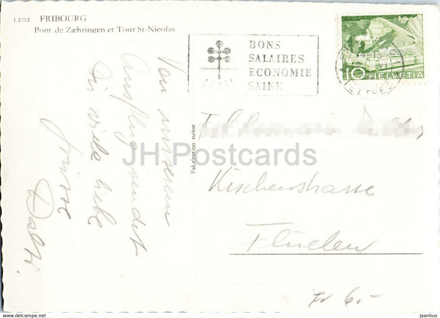 Fribourg - Pont de Zaehringen et Tour St Nicolas - pont - 1202 - carte postale ancienne - Suisse - occasion