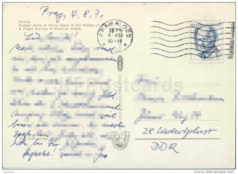 Praha - Prague - The Bridges of Prague - Czech - Czechoslovakia - used 1971 - JH Postcards