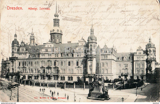 Dresden - Konigl Schloss - tram - castles - 1908 - old postcard - Germany - used - JH Postcards