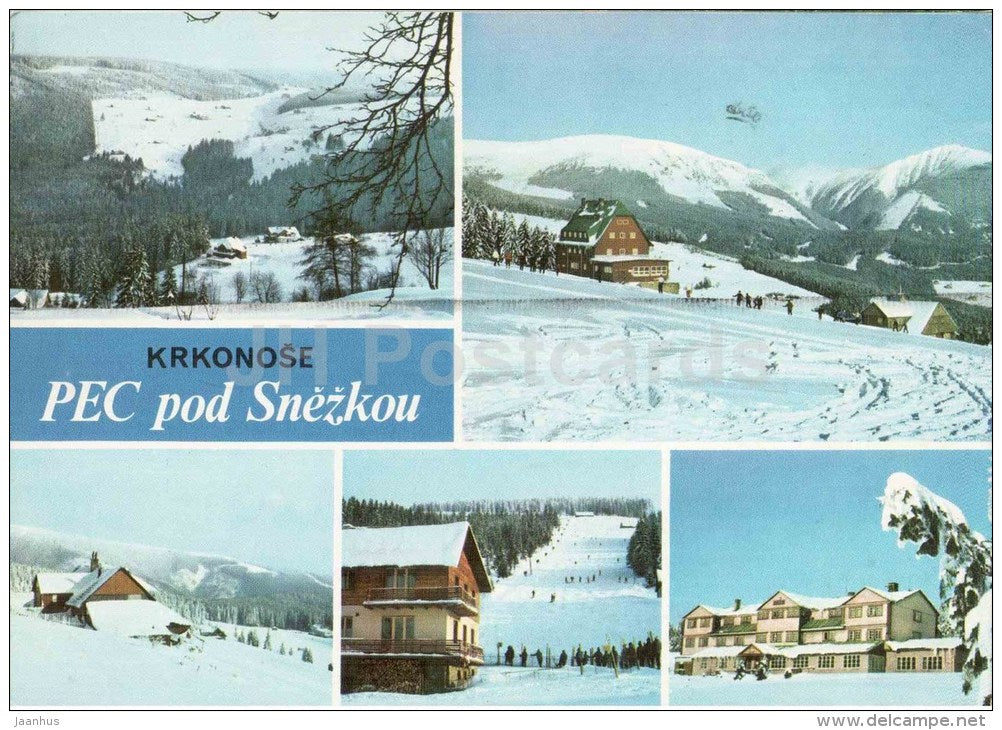 Krkonose - Pec pod Snezkou - Zizkova hut - Melnicka hut - Kolinska hut - ski resort - Czechoslovakia - Czech - used - JH Postcards