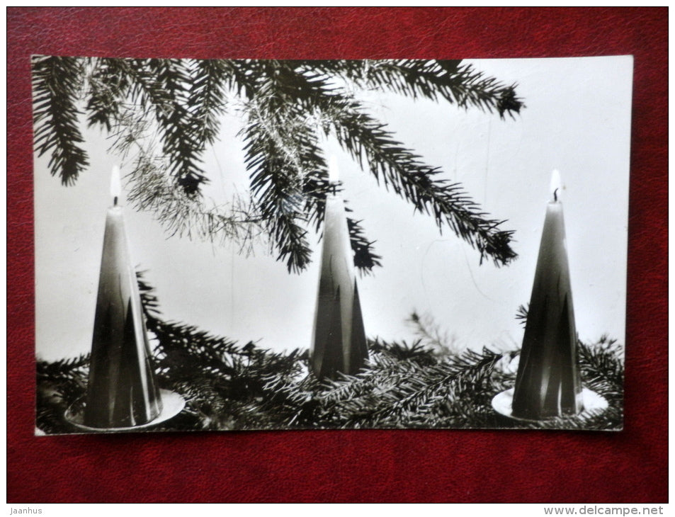 New Year Greeting Card - candles - sent from Hungary to Estonia USSR in 1966 - Hungary - used - JH Postcards