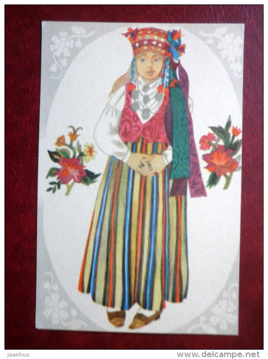Estonian national costumes - bride from Muhu island - 1975 - Estonia - USSR - unused - JH Postcards