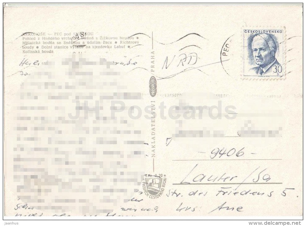 Krkonose - Pec pod Snezkou - Zizkova hut - Melnicka hut - Kolinska hut - ski resort - Czechoslovakia - Czech - used - JH Postcards