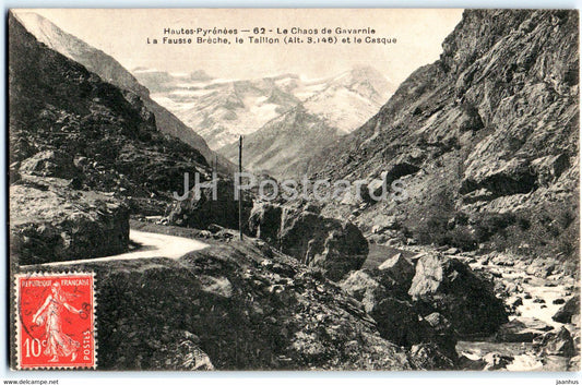 Le Chaos de Gavarnie - La Fausse Breche le Taillon et le Casque - 62 - old postcard - 1908 - France - used - JH Postcards