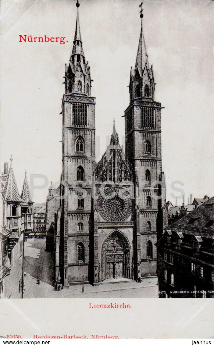 Nurnberg - Nuremberg - Lorenzkirche - church - 31650 - old postcard - Germany - unused - JH Postcards
