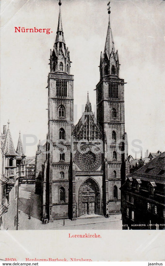 Nurnberg - Nuremberg - Lorenzkirche - church - 31650 - old postcard - Germany - unused - JH Postcards