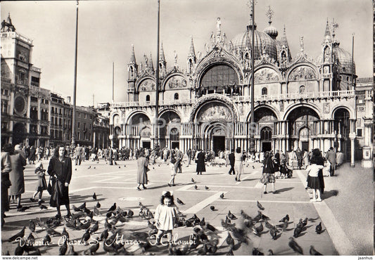 Venezia - Venice - Piazza S.  Marco - Saint Mark's Square - pigeons - Italy - 1955 - used - JH Postcards