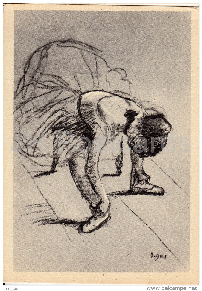 painting by Edgar Degas - Dancer adjusts her Shoes - Ballet - Ballerina - French art - 1956 - Russia USSR - unused - JH Postcards