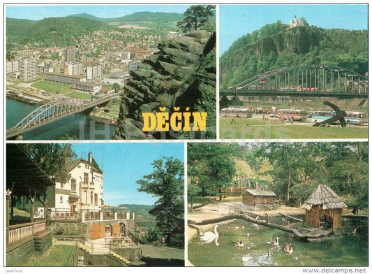 Decin - bridge - restaurant - bus - zoo - Czechoslovakia - Czech - unused - JH Postcards