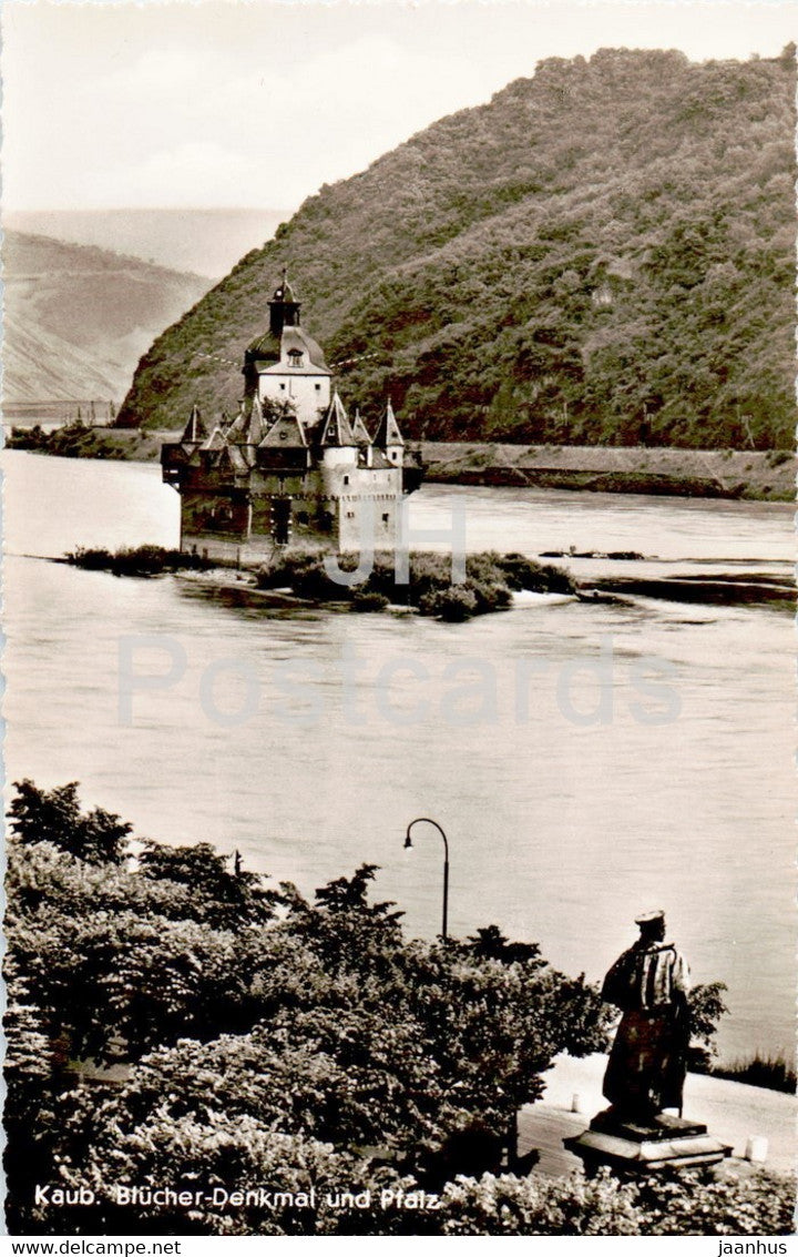 Kaub Blucher Denkmal und Pfalz - old postcard - Germany - unused - JH Postcards
