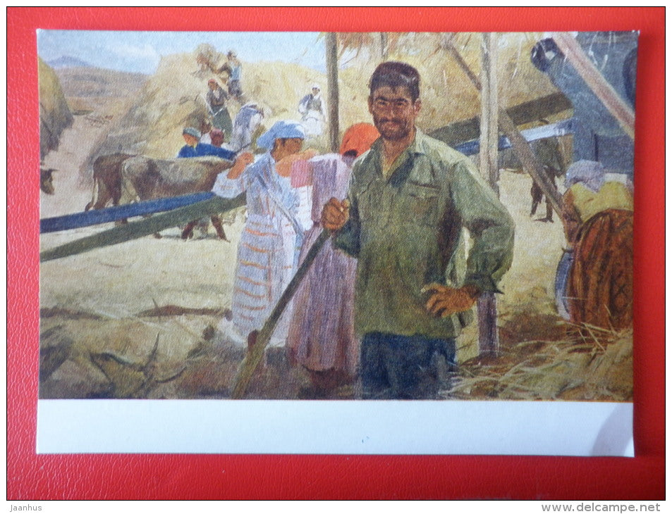 painting by O. Minasyan . Haymaking - workers - armenian art - unused - JH Postcards