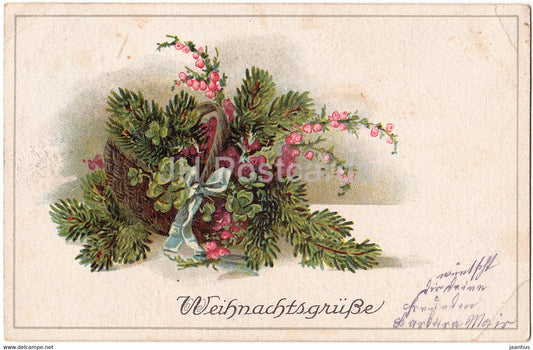 Christmas Greeting Card - Weihnachtsgrusse - basket - SVD 3454/3 - old postcard - Germany - used - JH Postcards