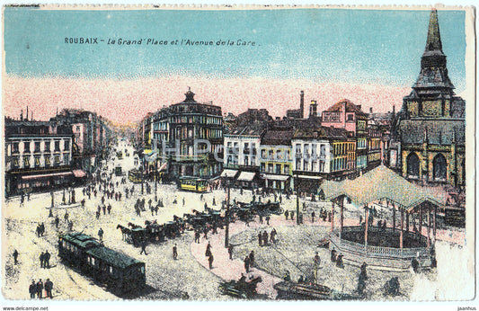 Roubaix - La Grand Place et l'Avenue de la Gare - tram - old postcard - France - unused - JH Postcards