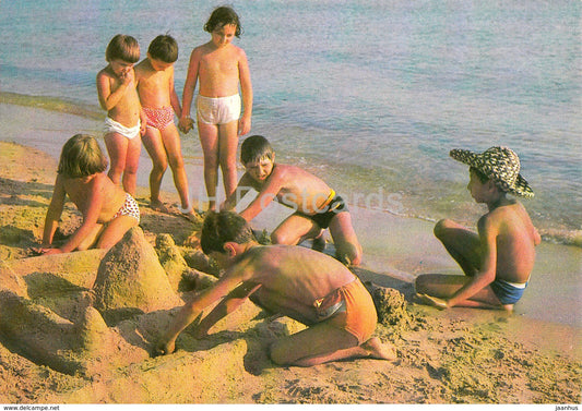 Anapa - Future Builders - children - beach - 1980 - Russia USSR - unused - JH Postcards