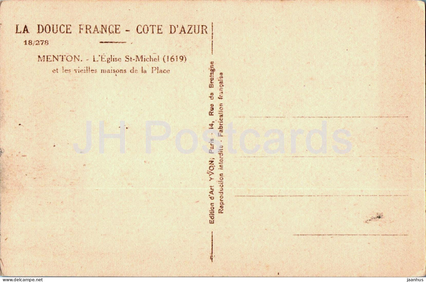 Menton - L'Eglise St Michel - et les vieilles maisons - church - La Douce France - old postcard - France - unused