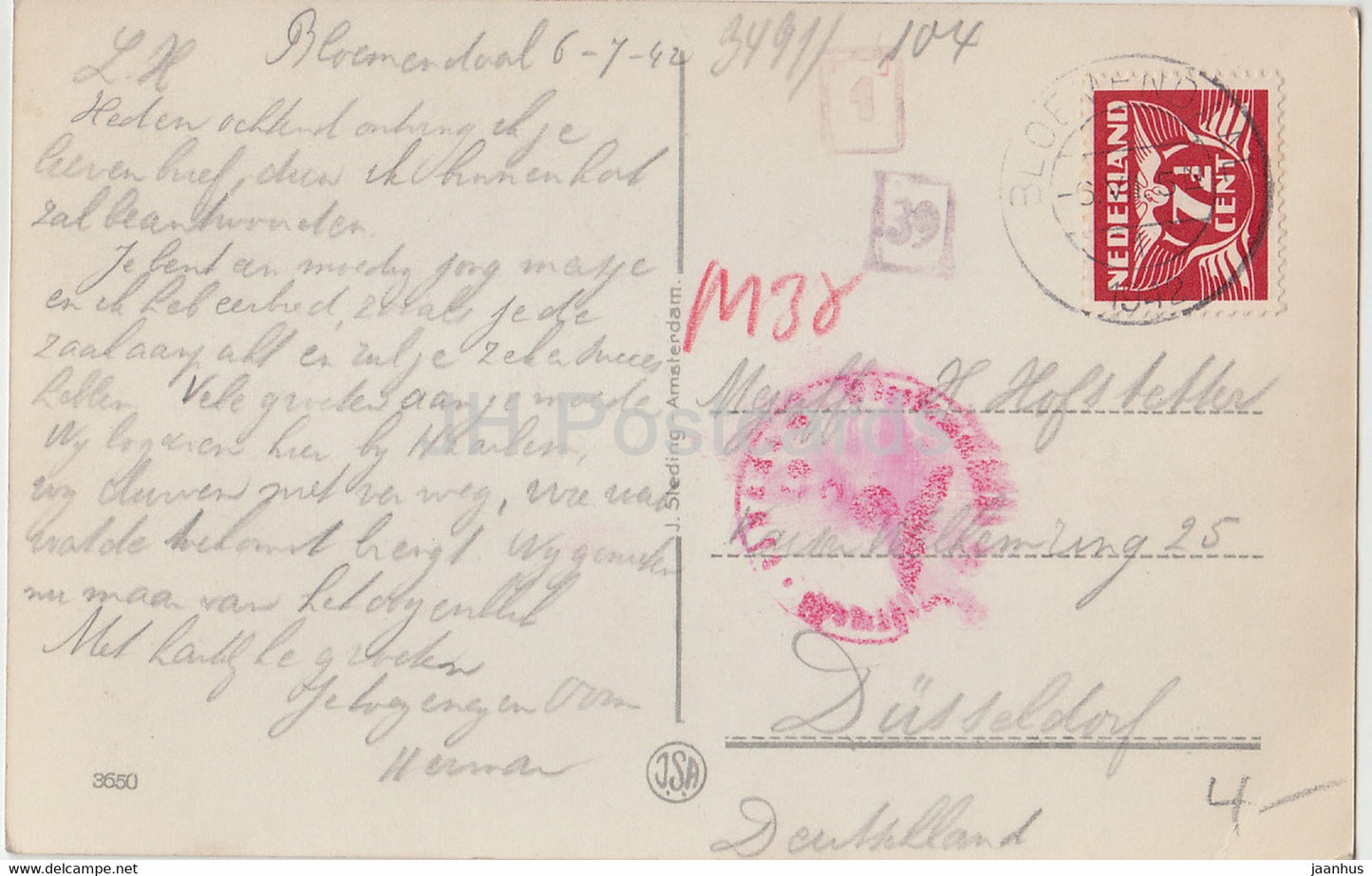 Bloemendaal - Bloemendaalsche Bosch - 3650 - carte postale ancienne - 1942 - Pays-Bas - utilisé