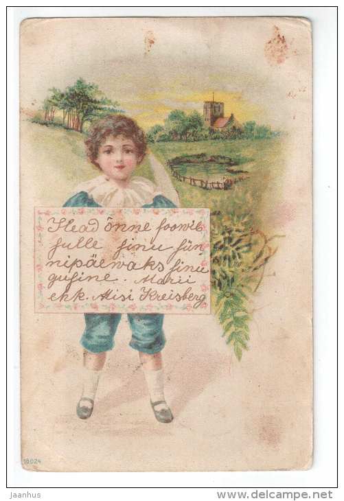 Boy - 16024 - building - old postcard - circulated in 1903 Tsarist Russia Estonia Reval - postal Wagon seal - used - JH Postcards