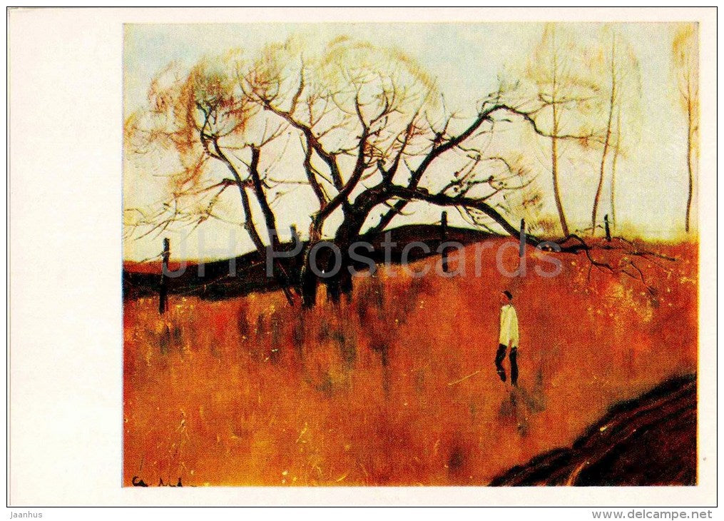 painting by A. Mylnikov - A Warm Day , 1974 - man - russian art - unused - JH Postcards