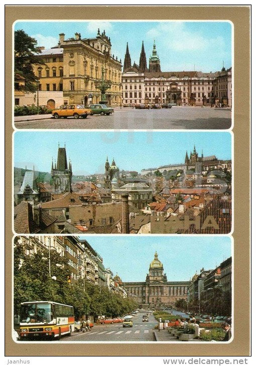 Hradcany Square and facade of Prague Castle - Wenceslas Square - bus - Praha - Prague - Czechoslovakia - Czech - unused - JH Postcards