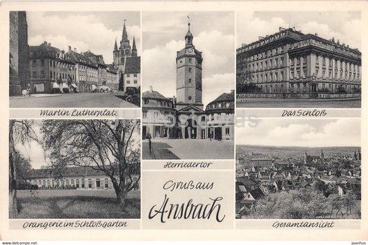 Gruss aus Ansbach - Martin Lutherplatz - Das Schloss - Gesamtansicht - old postcard - Germany - unused - JH Postcards