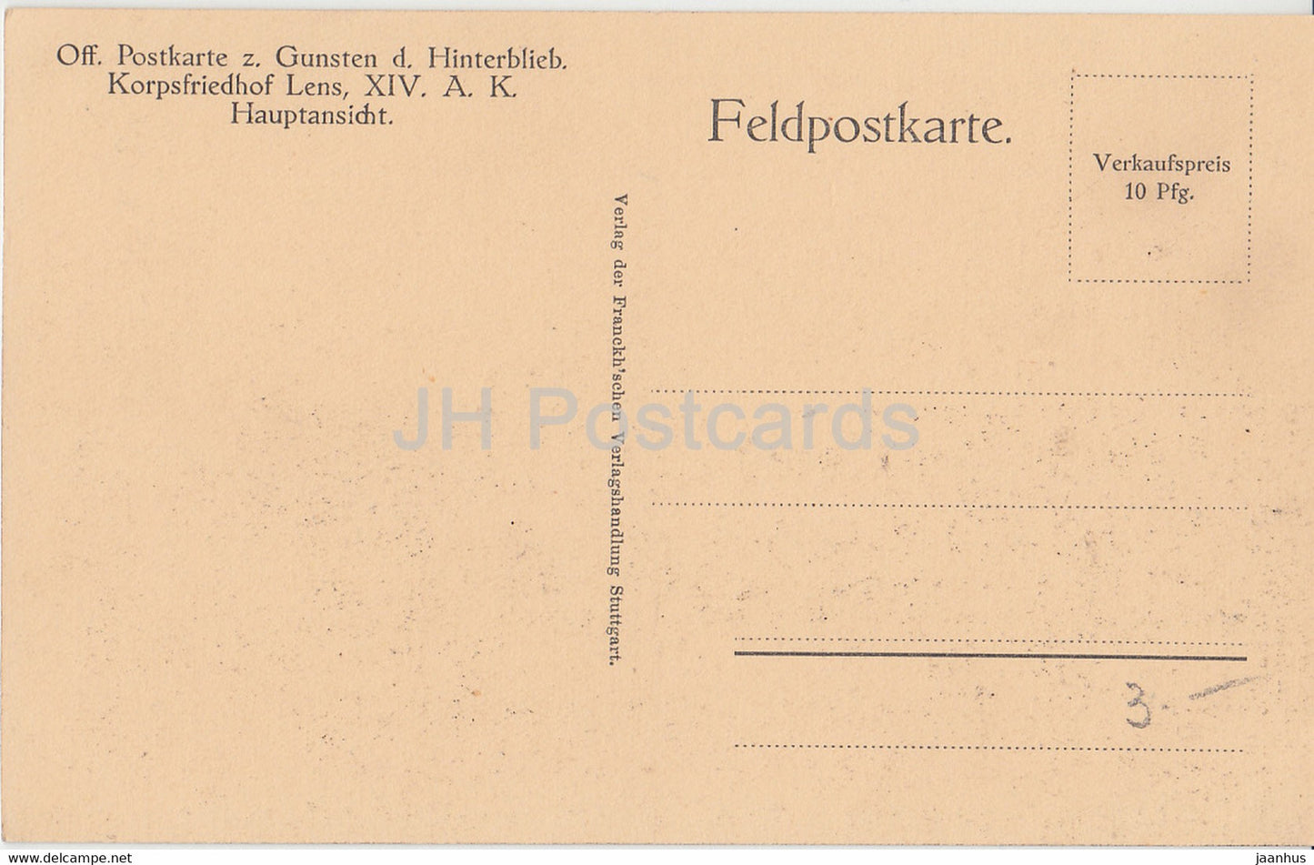 Off Postkarte z Gunsten d Hinterblieb - Korpsfriedhof Lens - Haupansicht - Feldpostkarte carte postale ancienne - France - inutilisée