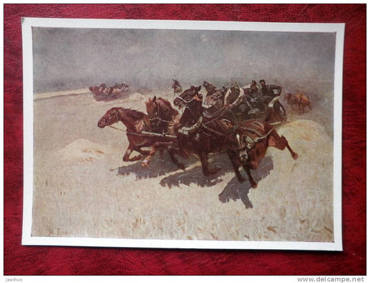 Painting by M. B. Grekov - Tachanka, 1925 - soldiers - horses - russian art - unused - JH Postcards