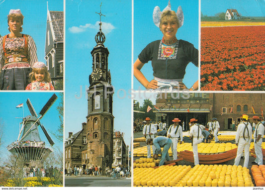 Mooi Holland - cheese - Amsterdam - Volendam - Lisse - Keukenhof - Folk Costumes - 1988 - Netherlands - used - JH Postcards