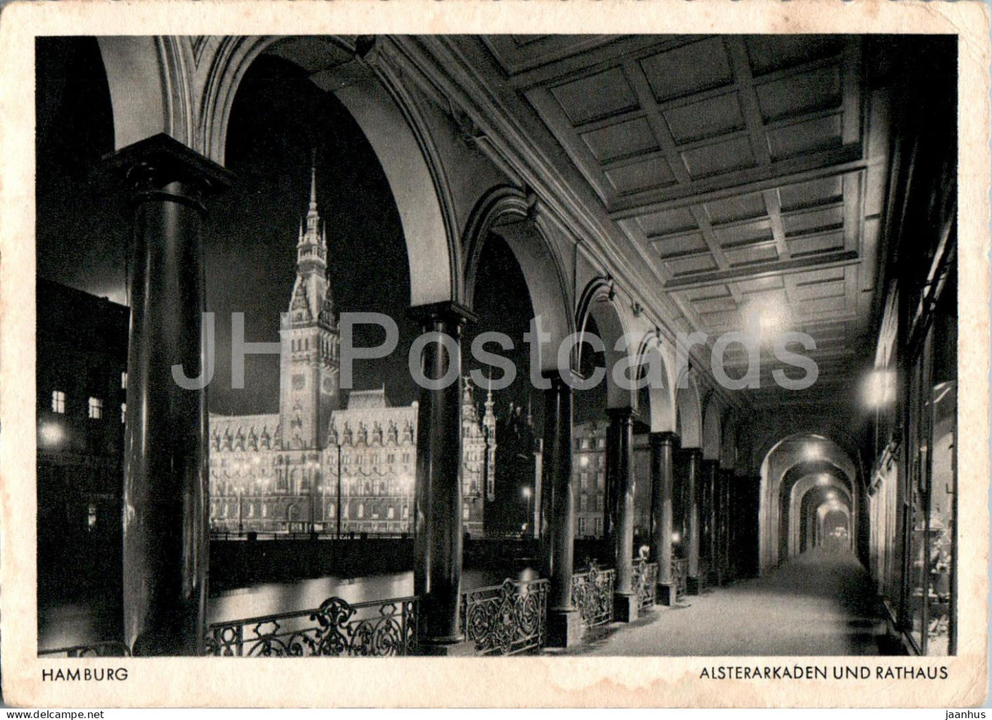Hamburg - Alsterarkaden und Rathaus - 9189 - old postcard - 1952 - Germany - used - JH Postcards