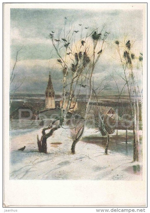painting by A. Savrasov - The Rooks have Come , 1871 - church - russian art - unused - JH Postcards