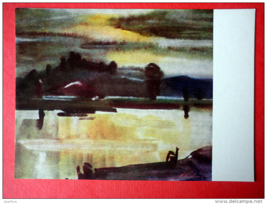 painting by A. Kalnins - Sunset on the River . 1967 - aquarelle - latvian art - unused - JH Postcards