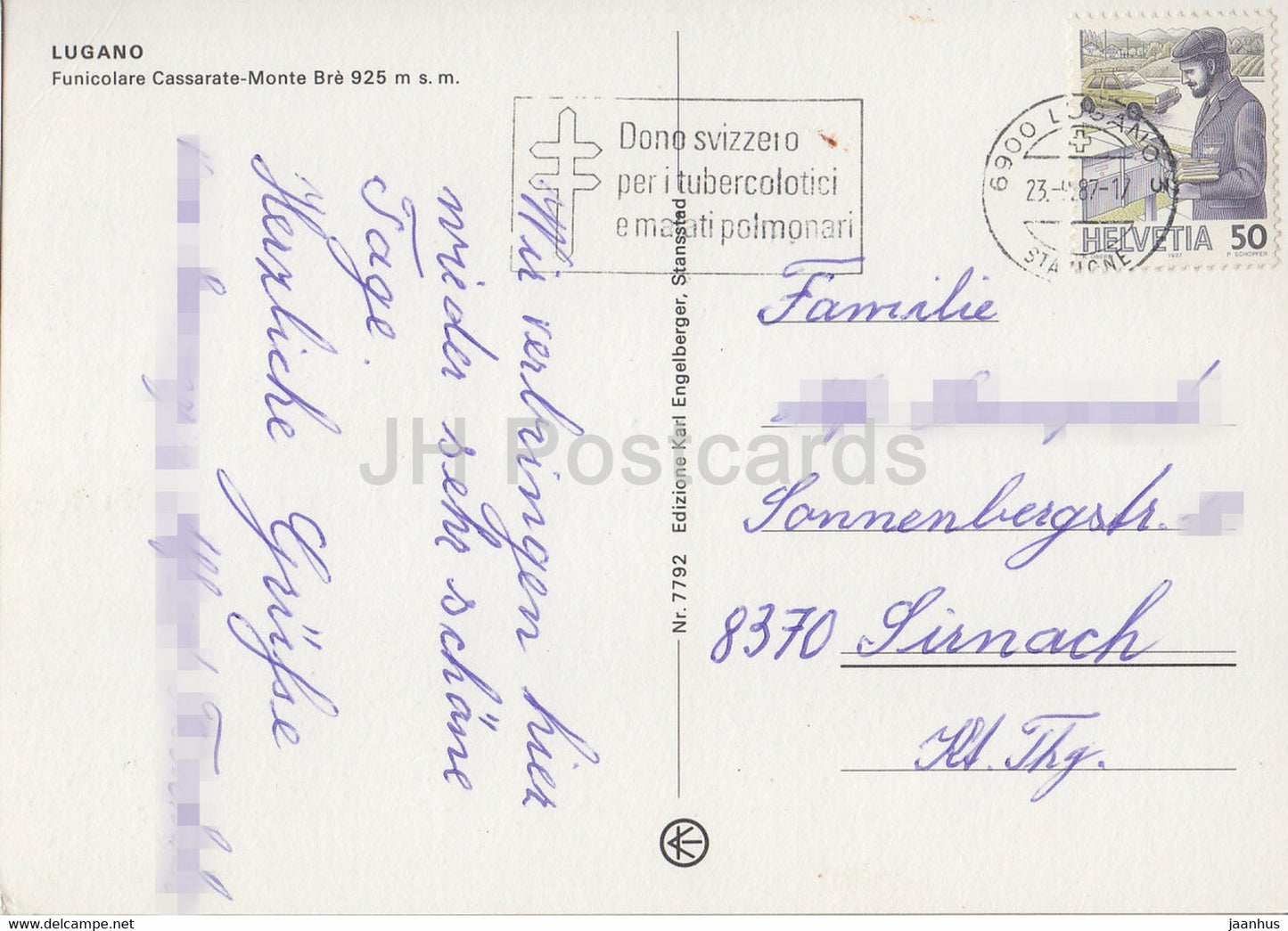 Lugano - Funicolare Cassarate Monte Bre 925 m - funiculaire - 7792 - 1987 - Suisse - occasion