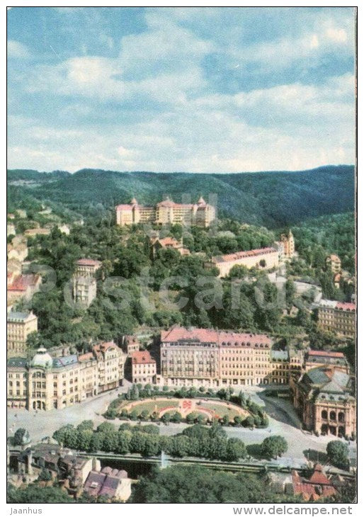 Karlovy Vary - Karlsbad - spa - View of the Spa , Imperial hotel in the background - Czechoslovakia - Czech - unused - JH Postcards