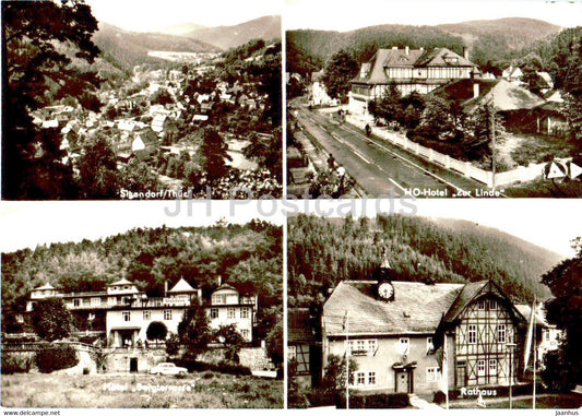 Sitzendorf - HO Hotel Zur Linde - Hotel Bergterrasse - Rathaus - old postcard - 1970 - Germany DDR - used - JH Postcards