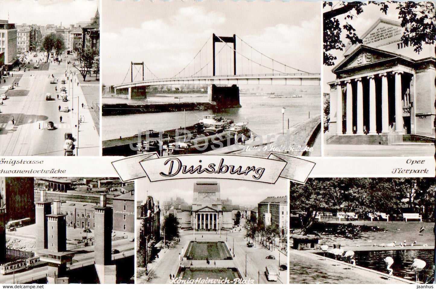 Duisburg - Konigstrasse - Schwanentorbrucke - Oper - Tierpark - 1956 - old postcard - Germany - used - JH Postcards