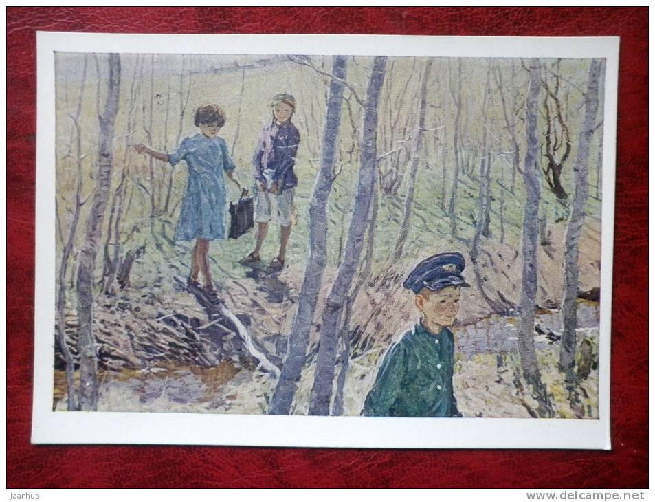 Painting by A. N. Makarov - May 1958 - children - russian art - unused - JH Postcards